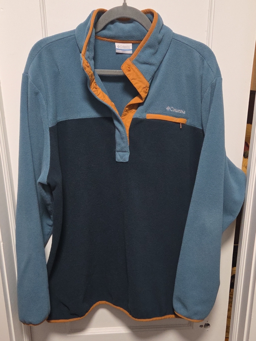 Columbia Color Block Fleece Pullover Blue/Teal & Orange 2X